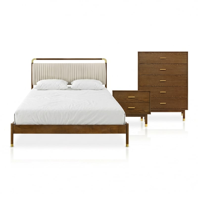 Furniture of America Korva Solid Wood Twin 3-Piece Bedroom Set in Walnut