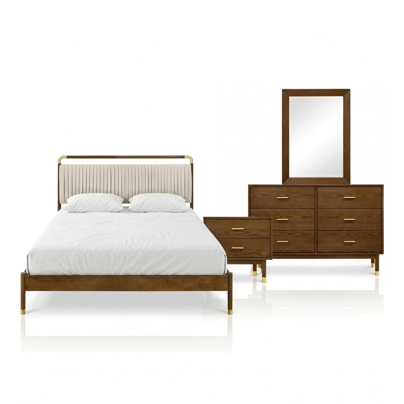 Furniture of America Korva Solid Wood Twin 4-Piece Bedroom Set in Walnut