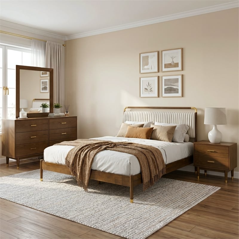 Furniture of America Korva Solid Wood Twin 4-Piece Bedroom Set in Walnut