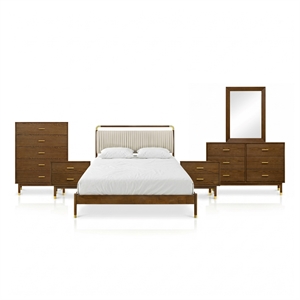 Furniture of America Korva Solid Wood Full 6-Piece Bedroom Set in Walnut
