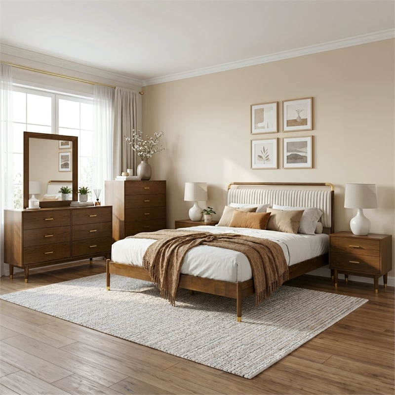Furniture of America Korva Solid Wood Twin 6-Piece Bedroom Set in Walnut