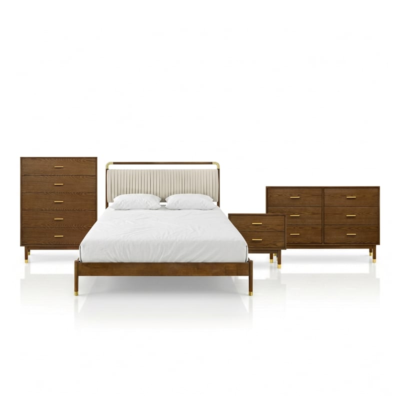 Furniture of America Korva Solid Wood King 4-Piece Bedroom Set in Walnut