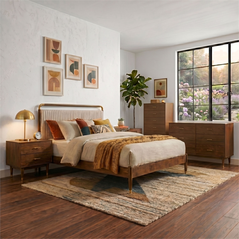 Furniture of America Korva Solid Wood Queen 4-Piece Bedroom Set in Walnut