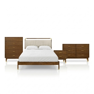 Furniture of America Korva Solid Wood Full 4-Piece Bedroom Set in Walnut