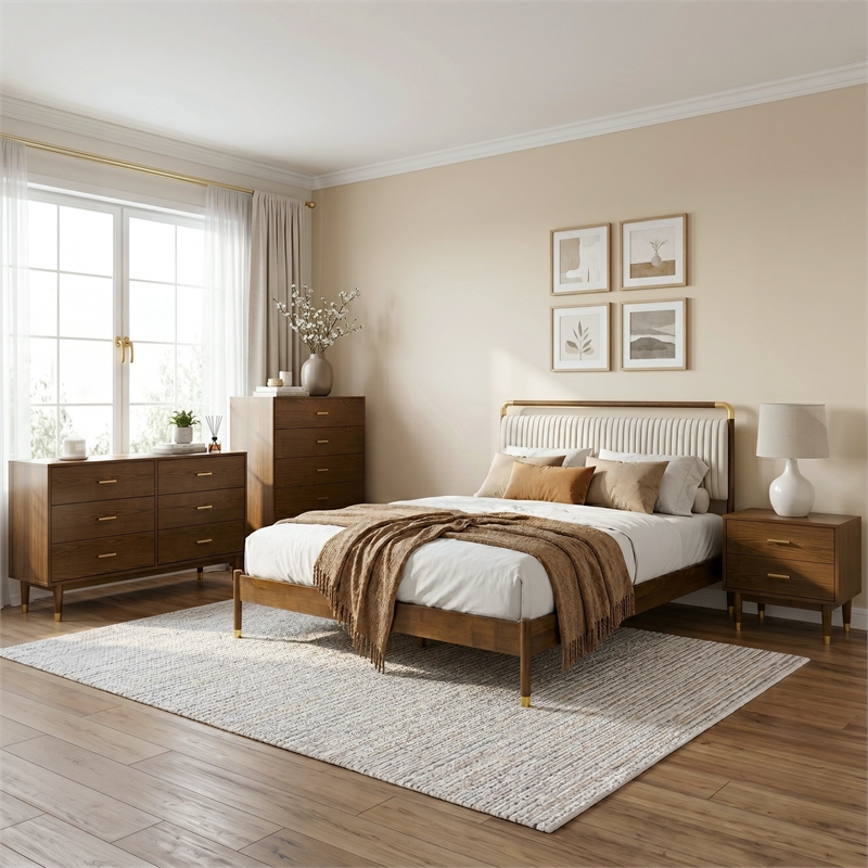 Furniture of America Korva Solid Wood Full 4-Piece Bedroom Set in Walnut