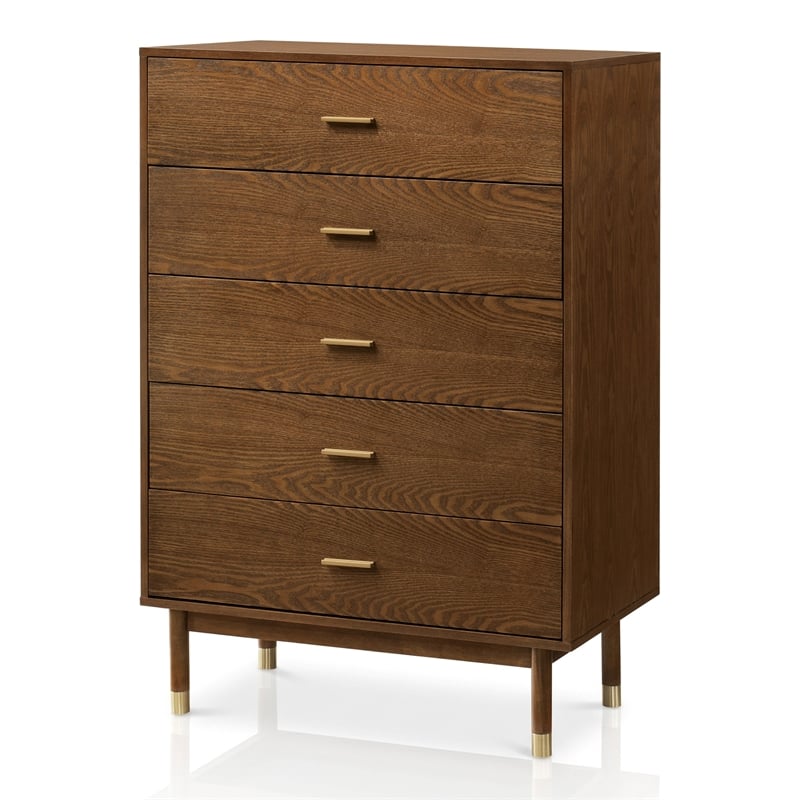 Furniture of America Korva Solid Wood Full 4-Piece Bedroom Set in Walnut