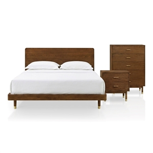 Furniture of America Korva Solid Wood King 3-Piece Bedroom Set in Walnut