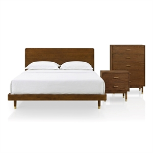 Furniture of America Korva Solid Wood Twin 3-Piece Bedroom Set in Walnut