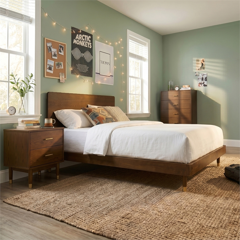 Furniture of America Korva Solid Wood Twin 3-Piece Bedroom Set in Walnut