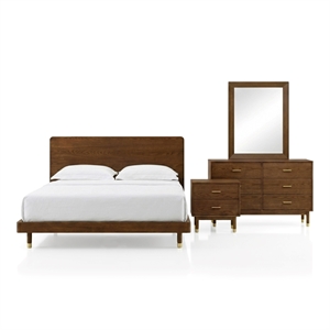 Furniture of America Korva Solid Wood King 4-Piece Bedroom Set in Walnut