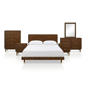 Furniture of America Korva Solid Wood King 6-Piece Bedroom Set in Walnut