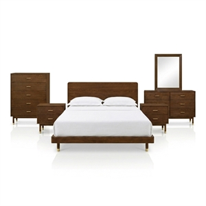 Furniture of America Korva Solid Wood Queen 6-Piece Bedroom Set in Walnut