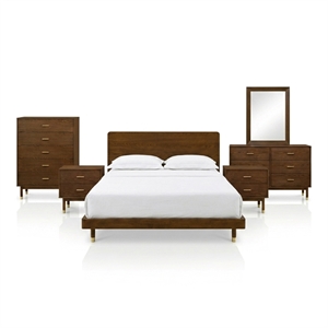 Furniture of America Korva Solid Wood Twin 6-Piece Bedroom Set in Walnut