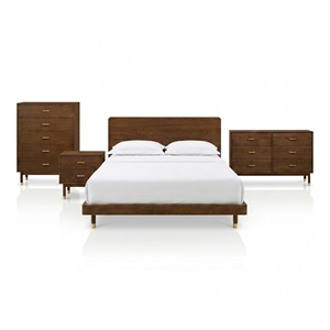 Furniture of America Korva Solid Wood King 4-Piece Bedroom Set in Walnut