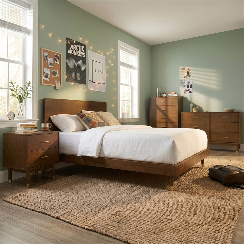Furniture of America Korva Solid Wood Twin 4-Piece Bedroom Set in Walnut