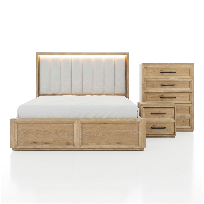 Furniture of America Tupho Solid Wood Queen 3-Piece Bedroom Set in Natural