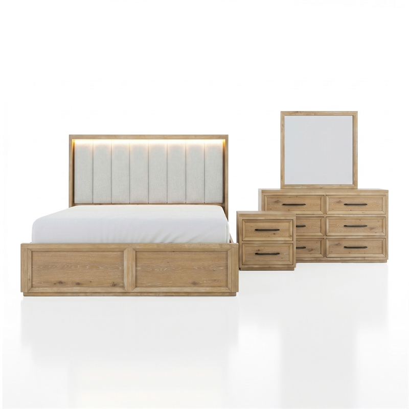 Furniture of America Tupho Solid Wood Queen 4-Piece Bedroom Set in Natural