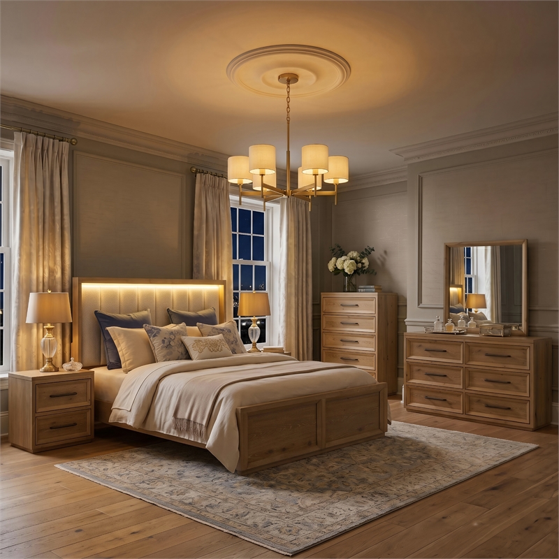 Furniture of America Tupho Solid Wood King 6-Piece Bedroom Set in Natural