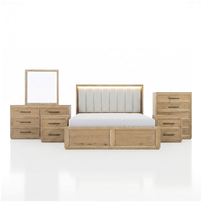 Furniture of America Tupho Solid Wood Queen 6-Piece Bedroom Set in Natural