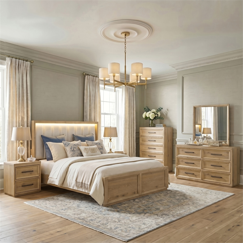 Furniture of America Tupho Solid Wood Queen 6-Piece Bedroom Set in Natural
