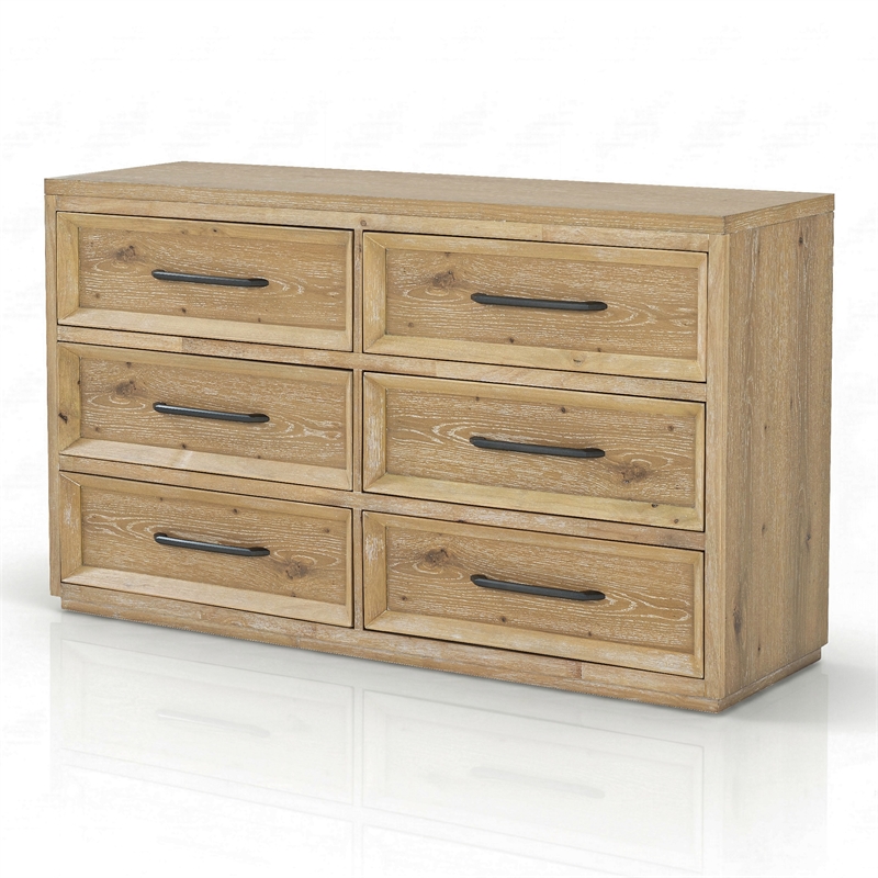 Furniture of America Tupho Solid Wood Queen 6-Piece Bedroom Set in Natural
