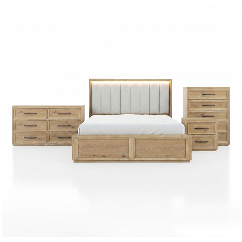 Furniture of America Tupho Solid Wood King 4-Piece Bedroom Set in Natural