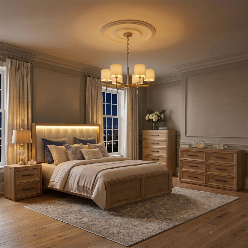 Furniture of America Tupho Solid Wood King 4-Piece Bedroom Set in Natural
