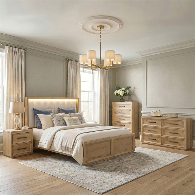 Furniture of America Tupho Solid Wood Queen 4-Piece Bedroom Set in Natural