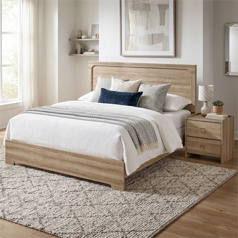 Furniture of America Valio Wood Queen 2-Piece Bedroom Set in Oak
