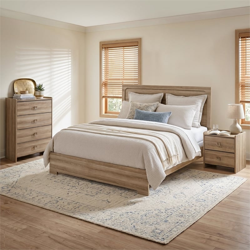 Furniture of America Valio Wood King 3-Piece Bedroom Set in Oak