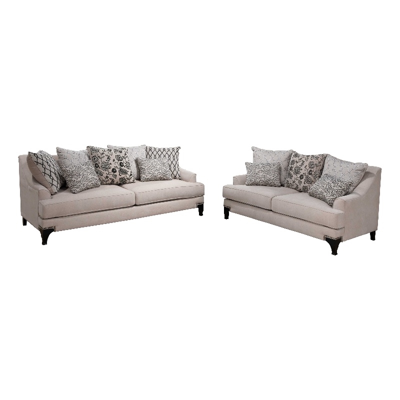 Furniture of America Charlette Nailhead Fabric 2-Piece Sofa Set in Brown