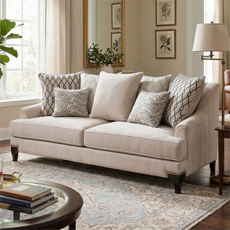 Furniture of America Charlette Nailhead Fabric Sofa in Brown