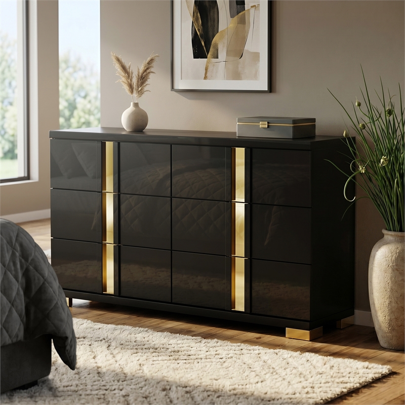 Furniture of America Halifax Solid Wood 6-Drawer Dresser in Black