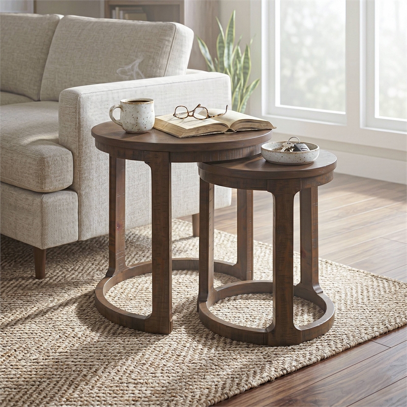 Furniture of America Wodela Solid Wood Nesting End Table in Espresso