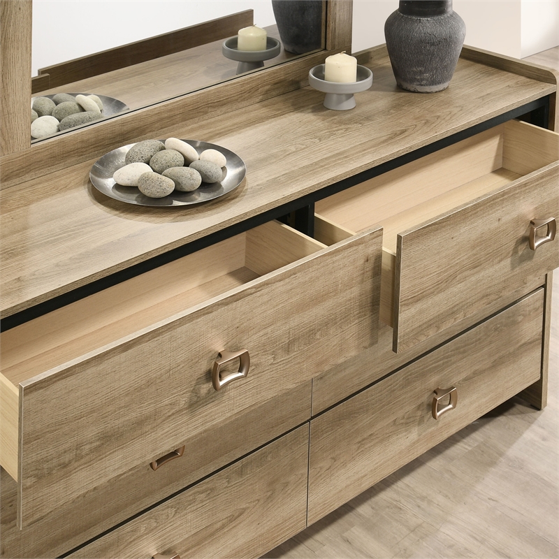 Furniture of America Valio Wood Dovetail 6-Drawer Dresser in Oak