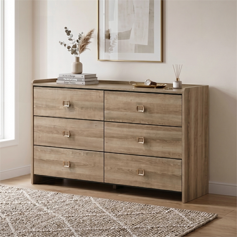 Furniture of America Valio Wood Dovetail 6-Drawer Dresser in Oak