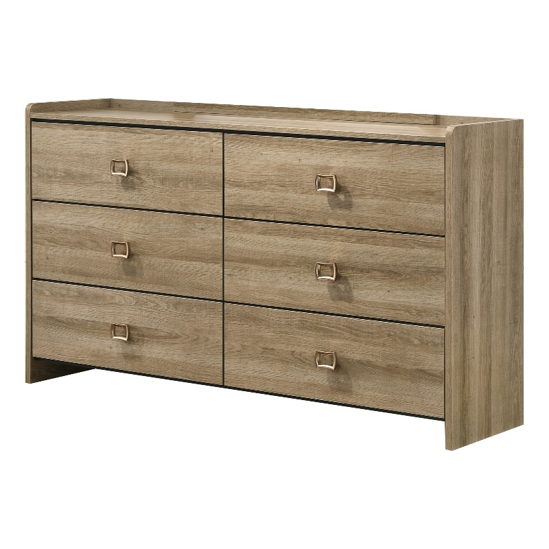 Furniture of America Valio Wood Dovetail 6-Drawer Dresser in Oak