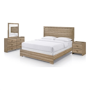 Furniture of America Valio Wood King 4-Piece Bedroom Set in Oak