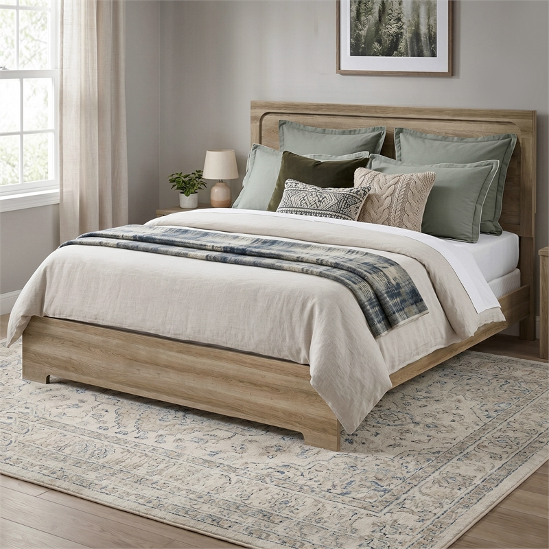 Furniture of America Valio Wood Queen Dovetail Panel Bed in Oak