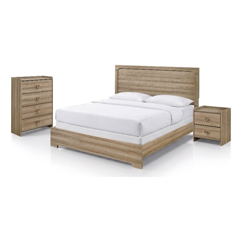 Furniture of America Valio Wood Queen 3-Piece Bedroom Set in Oak