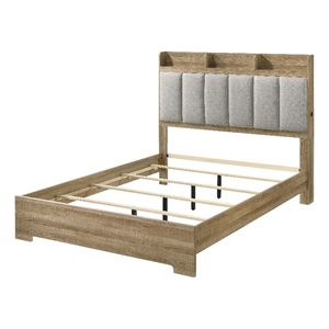 Furniture of America Valio Wood King Bed in Oak with Channeled Upholstered