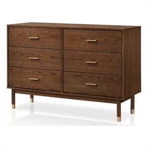 Furniture of America Korva Solid Wood 6-Drawer Dresser in Walnut