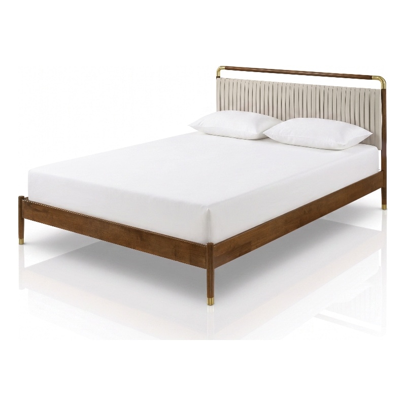 Furniture of America Korva Solid Wood Channel Tufting King Bed in Walnut