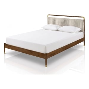 Furniture of America Korva Solid Wood Channel Tufting King Bed in Walnut