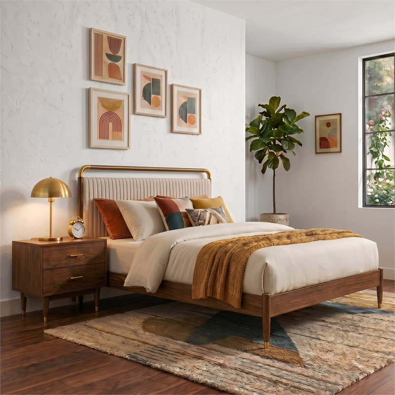 Furniture of America Korva Solid Wood King 2-Piece Bedroom Set in Walnut