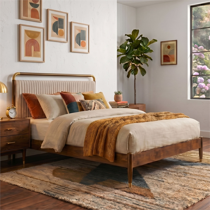 Furniture of America Korva Solid Wood Channel Tufting Queen Bed in Walnut