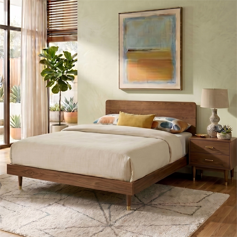 Furniture of America Korva Solid Wood King 2-Piece Bedroom Set in Walnut