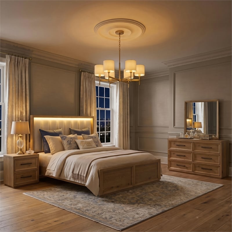 Furniture of America Tupho Solid Wood King 4-Piece Bedroom Set in Natural
