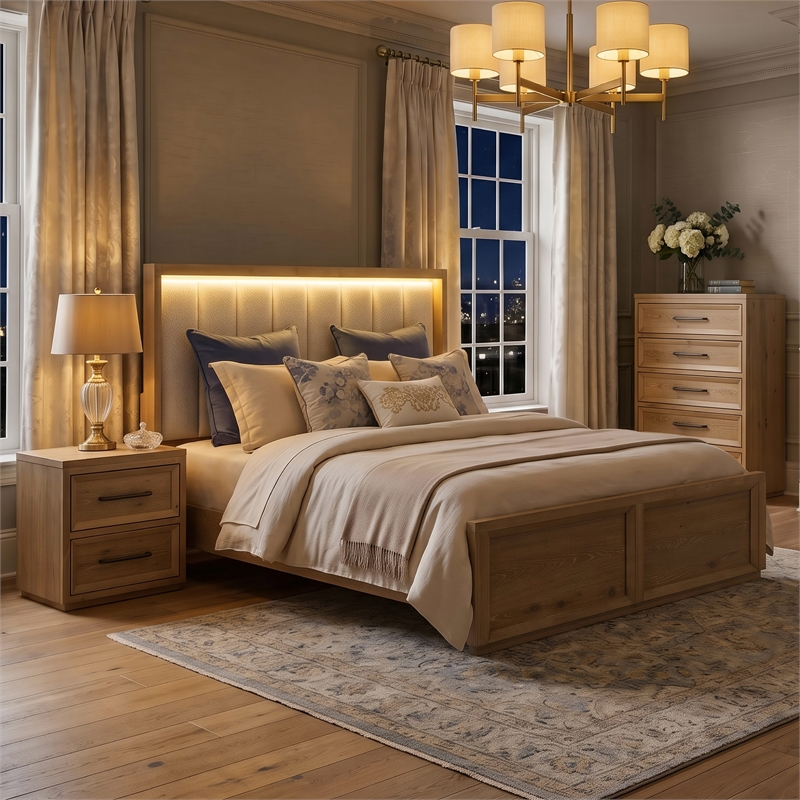 Furniture of America Tupho Solid Wood Queen 3-Piece Bedroom Set in Natural