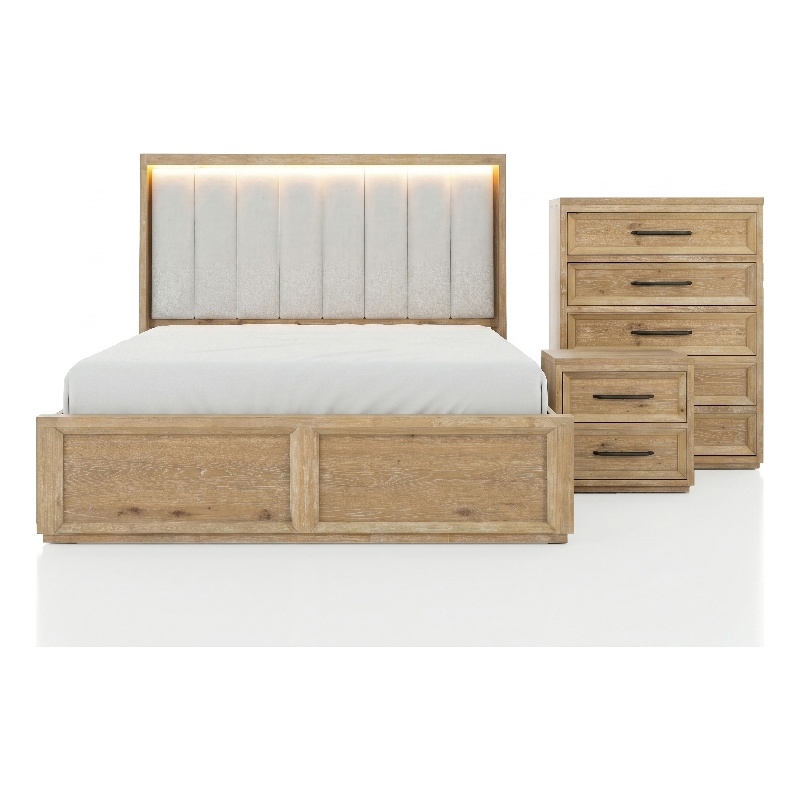 Furniture of America Tupho Solid Wood Queen 3-Piece Bedroom Set in Natural